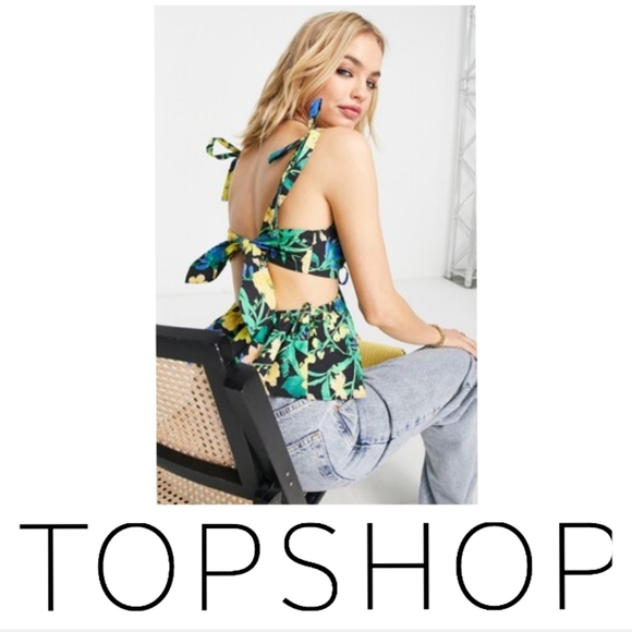 💛Topshop Tropical Floral Cutout Peplum Camisole. Size 8 - Picture 15 of 16